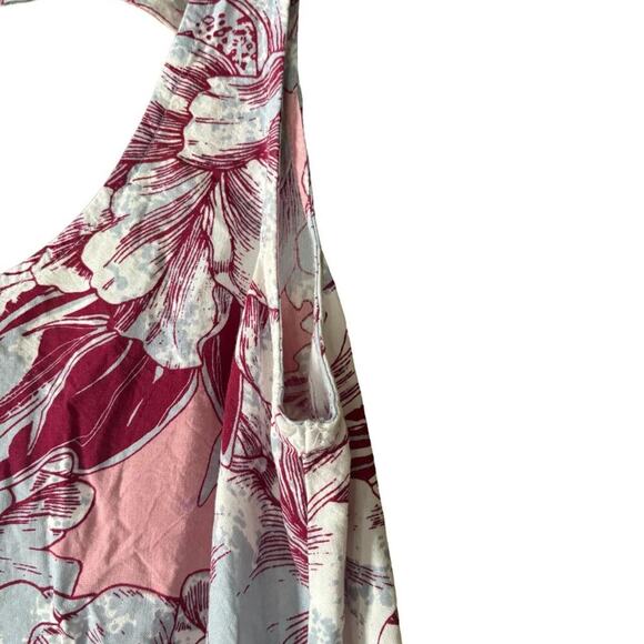 Tropical Floral Crop Top Sleeveless Keyhole Back Pom-Pom Trim Summer Tank - Picture 5 of 7